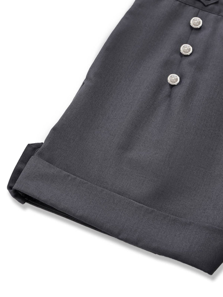 Gray 1940s Pinstripe Lapel Detachable Suspender Romper-bottom-closeup