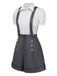 Gray 1940s Pinstripe Lapel Detachable Suspender Romper-side-view