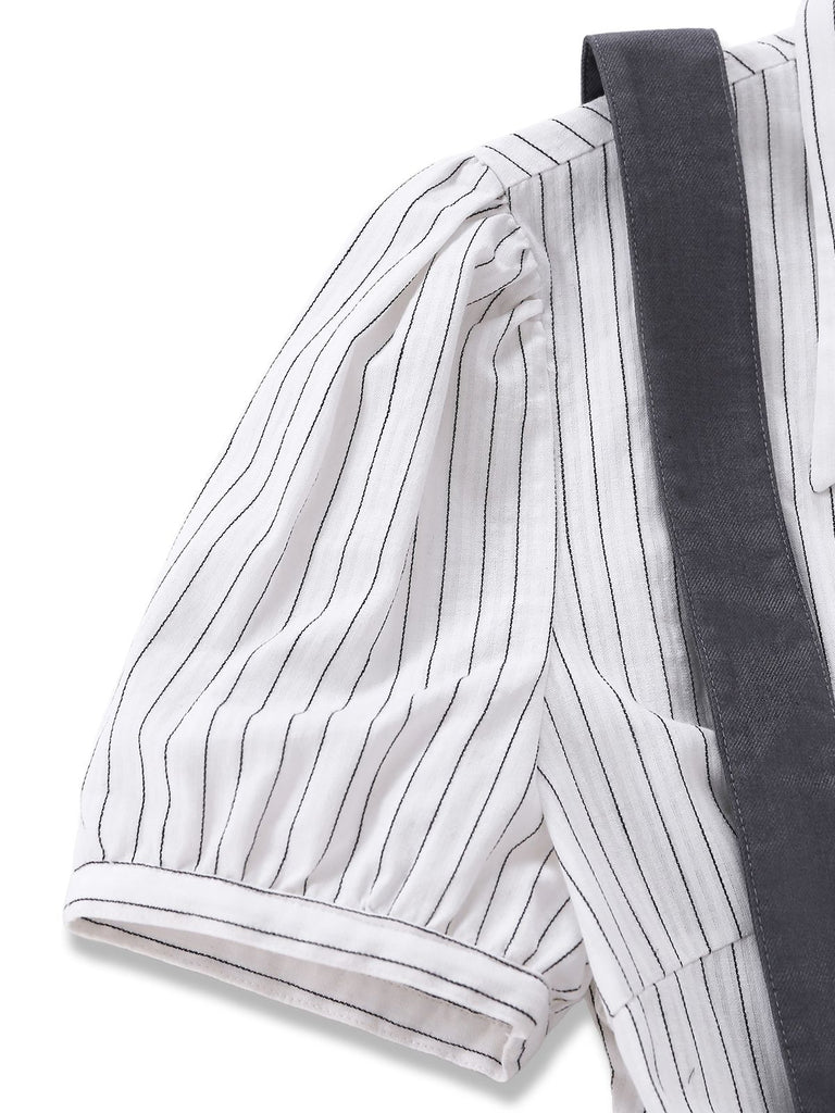 White shirt with gray vertical stripes on a white background