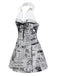 Grey 1960s Newspaper Print Halter V-Neck Dress side-view