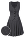 2PCS Dark Gray 1960s Pinstripes Top & Pleated Skirt