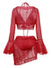 The 3-piece lace swim set in a bold red color, featuring a flared sleeve cardigan.