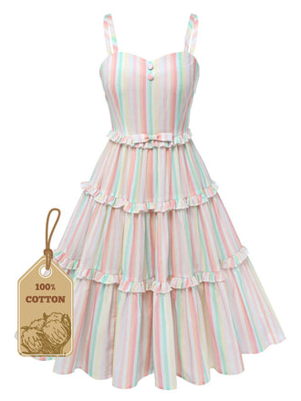 Multicolor 1950s Spaghetti Strap Striped Dress