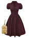 [Pre-sale] Red 1950s Plaid Lapel Puff Sleeves Cotton Dress