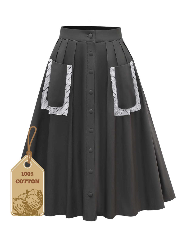 [Pre-Sale] 1950s Polka Dot Pocket Cotton Pleated Skirt