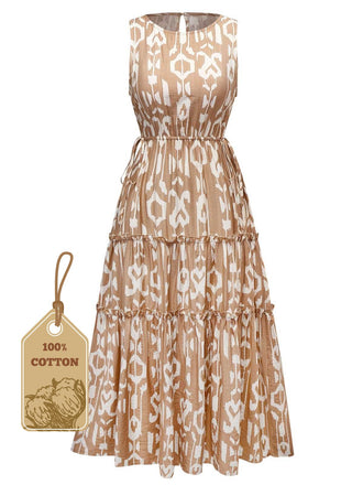 1970s Pure Cotton Round Neck Boho Midi Dress