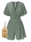 1950s Solid V-Neck Cotton Flounce Sleeve Romper