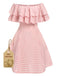 Pink 1950s Plaid Cotton Off-Shoulder Dress