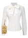 [Pre-Sale] White 1950s Solid Cotton Tie-Neck Bow Blouse