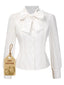 [Pre-Sale] White 1950s Solid Cotton Tie-Neck Bow Blouse