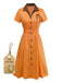 [Pre-Sale] Orange 1940s Cotton Polka Dot Lapel Bow Dress