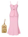 2PCS Pink 1930s Solid Cotton Spaghetti Strap Camisole & Fishtail Skirt