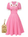 [Pre-Sale] Pink 1950s Cotton Strawberry Embroidered Puff Sleeves Dress