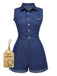 [Pre-Sale] Blue 1970s Solid Cotton Sleeveless Denim Romper