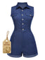 [Pre-Sale] Blue 1970s Solid Cotton Sleeveless Denim Romper