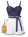 [Plus Size] Blue 1940s Polka Dot Patchwork Suspender Romper