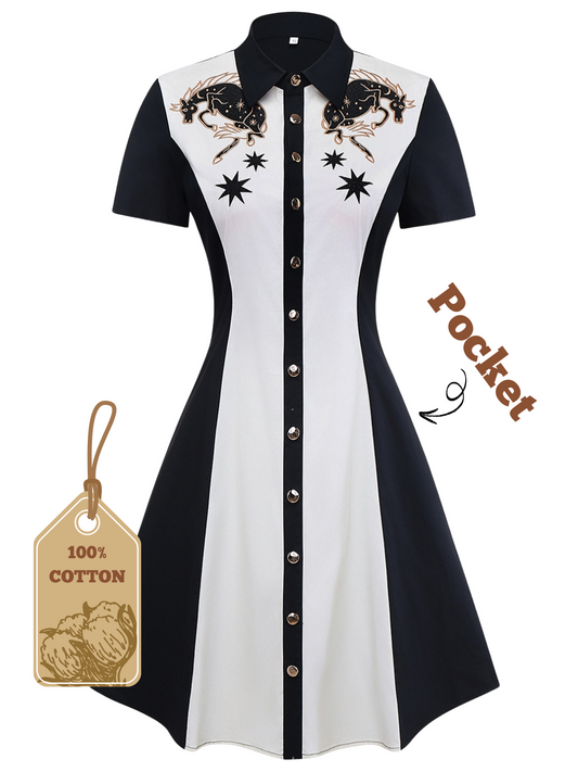 1950s Cotton Western-Inspired Embroidered Horse&Star Dress