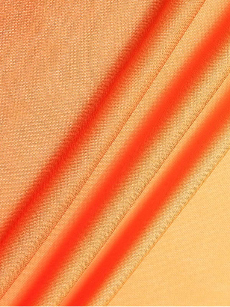 Detailed shot of the lightweight, semi-sheer mesh fabric featuring the vibrant orange sunset gradient.