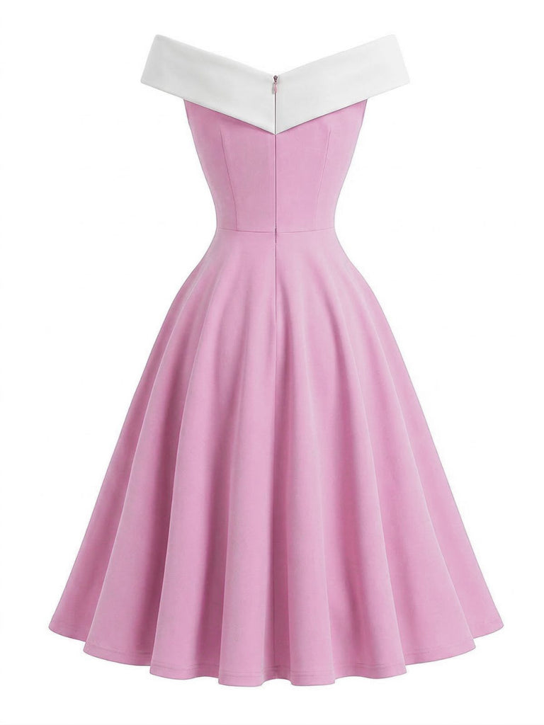 Pink dress with white neckline on a white background