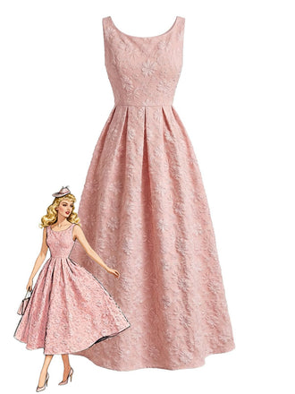 Pink 1930s Floral Jacquard Sleeveless Maxi Dress - vintage dress, retro fashion, rockabilly