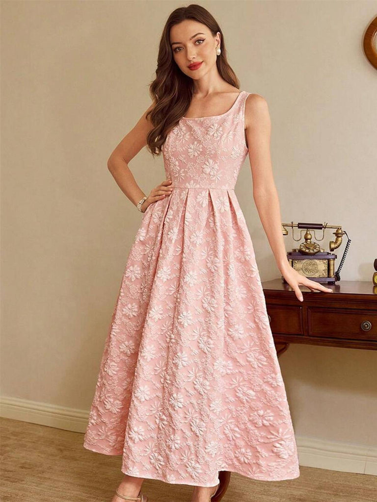 Pink 1930s Floral Jacquard Sleeveless Maxi Dress Pink 1930s Floral Jacquard Sleeveless Maxi Dress
