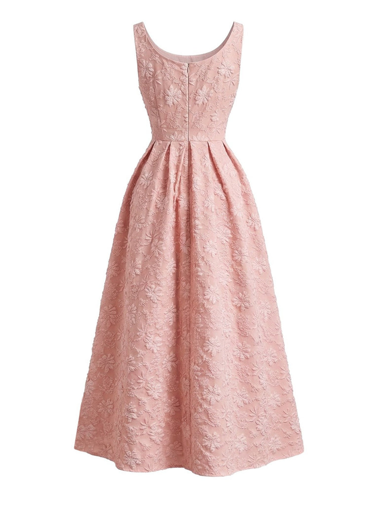 Pink 1930s Floral Jacquard Sleeveless Maxi Dress Pink 1930s Floral Jacquard Sleeveless Maxi Dress