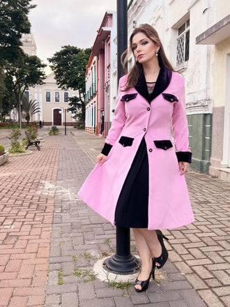 Pink 1930s Velvet Patchwork Button Coat