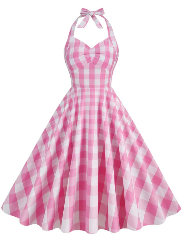 1950s Plaid Halter Swing Dress
