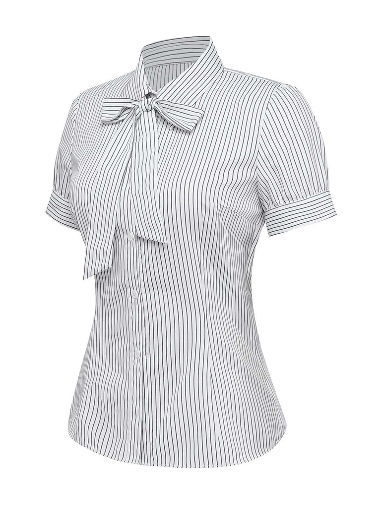 Three-quarter view of the blouse showing the slim-fit silhouette and short sleeves.