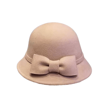 Vintage Solid Faux Wool Bowknot Cloche Hat