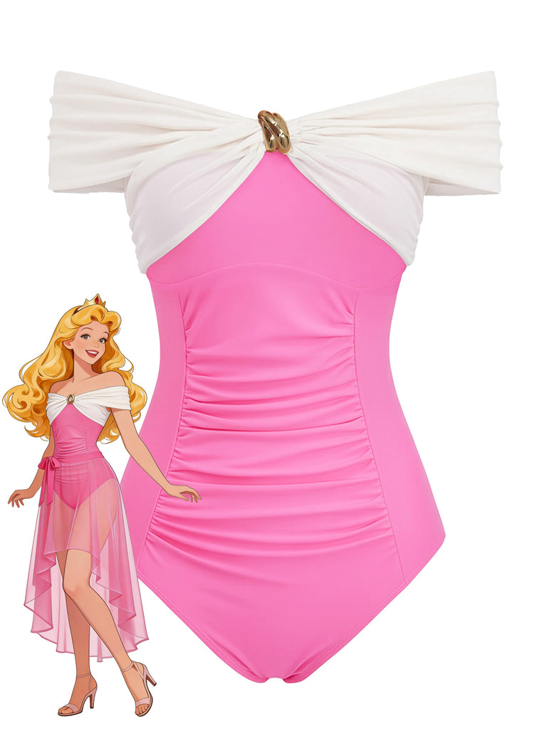 The princess was wearing a peach-pink swimsuit and a mesh cover-up at the beach.