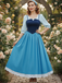2PCS Blue 1940s Blouse & Colorblock Suspender Dress