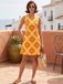 Orange 1960s Mod Geometric Print Sleeveless A-Line Dress