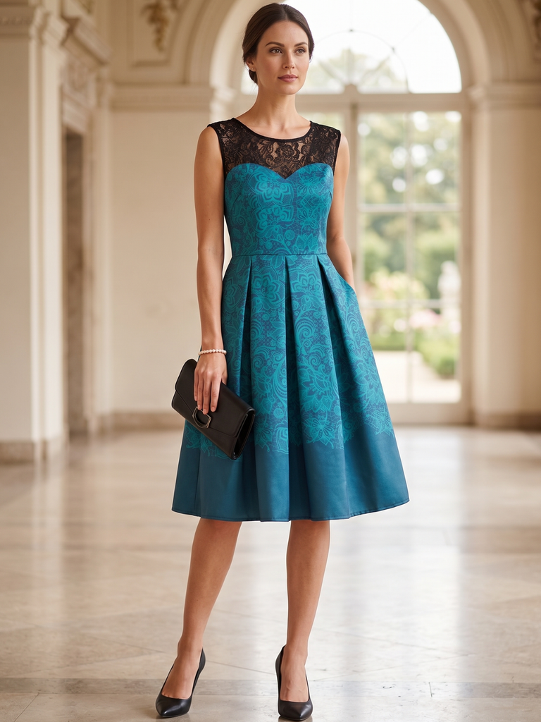 Blue 1950s Floral Sweetheart Swing Dress