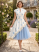 1950s Mock Neck 3D Rosette Polka Dot Mesh Dress