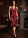 Deep Red 1960s Halloween Skull Halter Dress