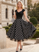 Black 1950s Polka Dot Knit Cap Sleeve Belted Swing Dress