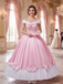 Pink 1950s Off-Shoulder Pleated Satin Bow Princess Dress