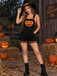 Black 1960s Halloween Pumpkin Pockets Overalls Romper