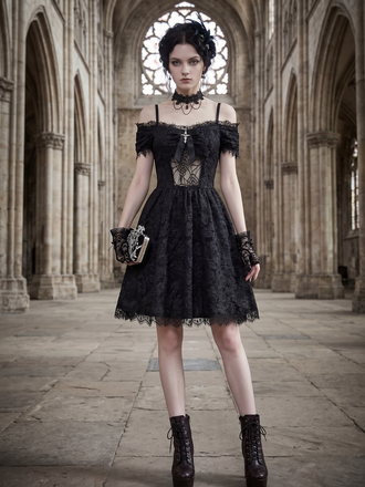 1950s Halloween Spider Web & Cross Textured Dress