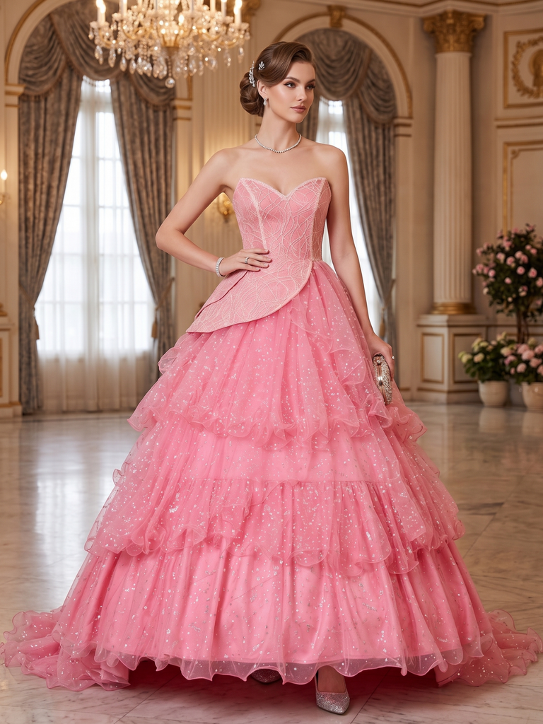Pink 1950s Wicked Glitter Mesh Swing Dress