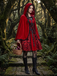Red 1980s Velvet Lace Sequined Strapless Dress & Cape