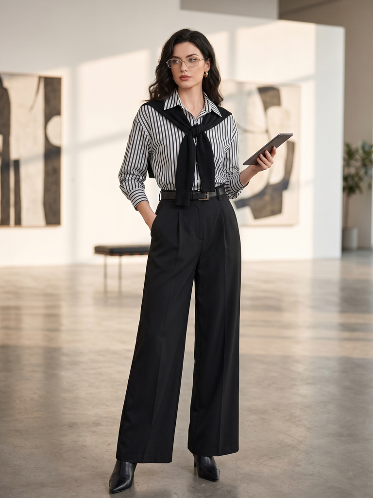 Black 1940s Shirt Collar Stripe Jumpsuit With Cape