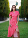 Red 1940s Floral V-Neck Added Button Dress