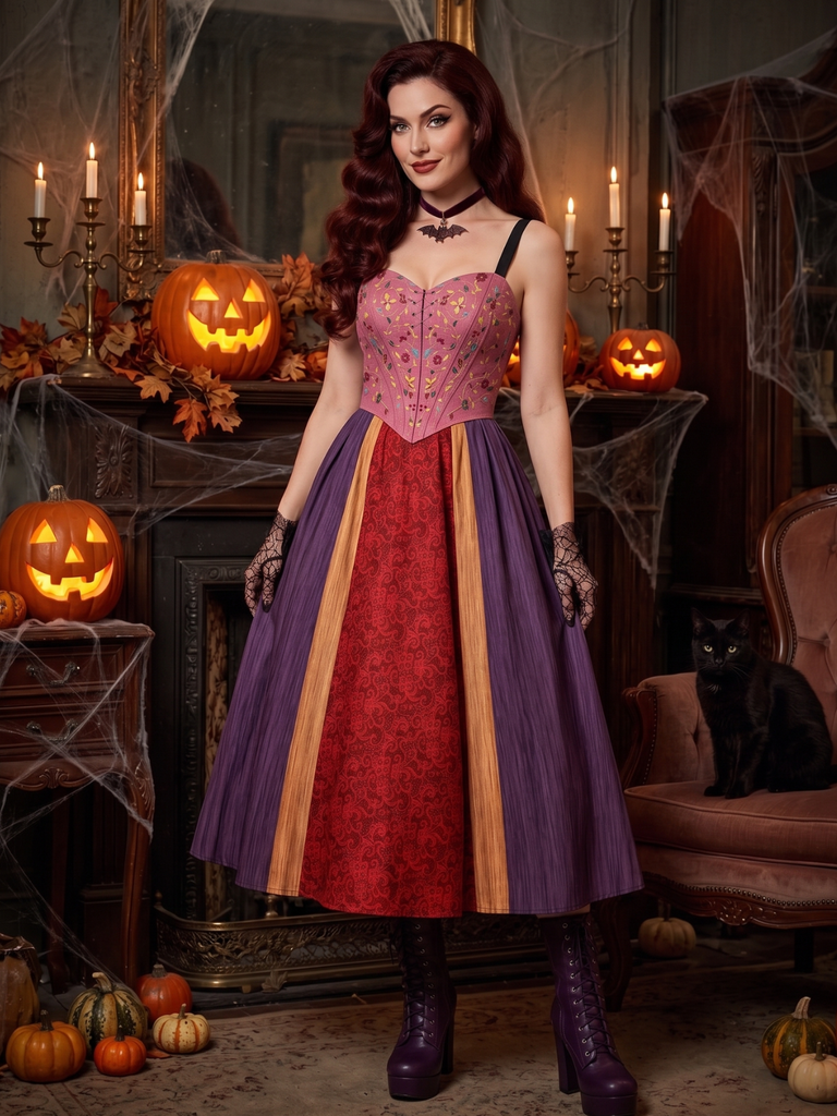 1950s Halloween Double Straps Patchwork Dress