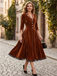 Brown 1940s Lapel Velvet Mock Two-Piece Solid Dress