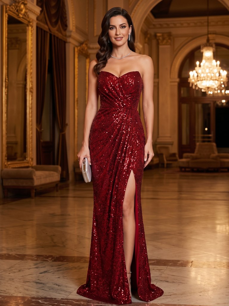 Strapless Sequin Bridesmaid Dress