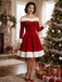 Red 1960s Christmas Velvet Off-Shoulder Long Sleeve Dress