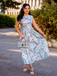 Blue 1950s All-Over Oil Painting Floral Sleeveless Dress