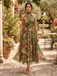 1940s Floral Halter Tulle Backless Maxi Dress